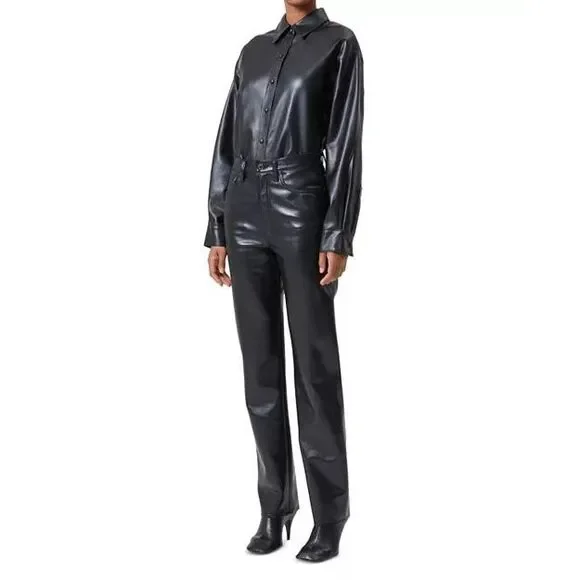 AGOLDE Calla Vegan Leather Shirt in Shadow Size Extra Small $275